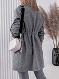 kkboxly  Lapel Drawstring Waist Overcoat, Versatile Patched Pockets Open Front Midi Outwear, Women's Clothing