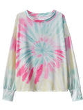 kkboxly  Tie Dye Long Sleeved T-shirts, Comfort Loose Crew Neck Active Comfort Sweatshirt, Women's Clothing