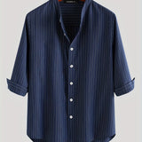 kkboxly  Men's Casual Striped Shirt For Summer Stand Collar Leisure Tops Breathable