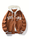 kkboxly  Men's Casual Hooded Varsity Jacket, Street Style Letter Print Jacket For School