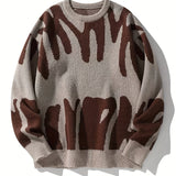 2025 kkboxly  Stylish Letter Knitted Sweater, Men's Casual Warm Slightly Stretch Street Style Round Neck Pullover Sweater For Fall Winter