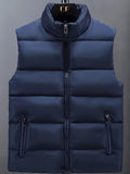 Warm Winter Vest, Men's Casual Zipper Pockets Zip Up Vest For Fall Winter
