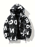 kkboxly  Men's Stylish Puffer Coat With Pockets, Casual Breathable Hooded Zip Up Long Sleeve Warm Top For City Walk Street Hanging Winter Outdoor Activity