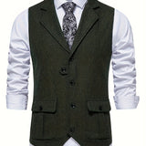 Men's Herringbone Tweed Vest Notched Lapel Single Breasted Sleeveless Vest Jacket
