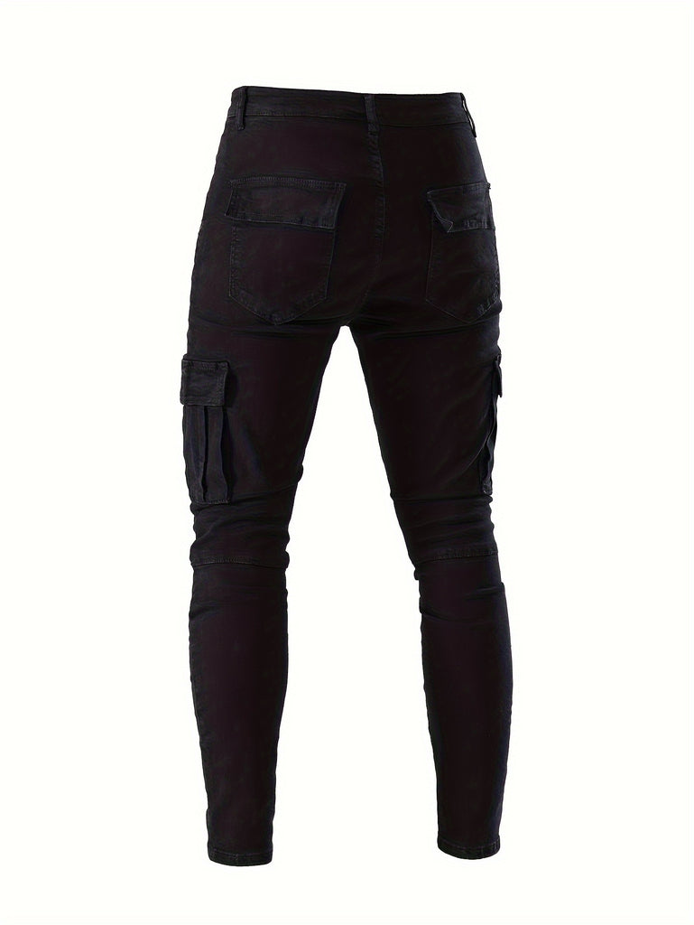 kkboxly  Men's Flap Pocket Cargo Jeans, Casual Street Style Denim Pants