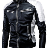 kkboxly  Men's Casual Faux Leather Jacket Stylish Vintage PU Leather Zip Up Motorcycle Jacket Best Sellers