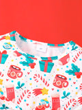Summer Fun Girls' Flying Sleeve Christmas Printed Mesh Casual Dress