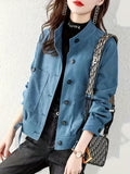kkboxly  Button Front Solid Jacket, Casual Mock Neck Long Sleeve Outerwear, Women's Clothing