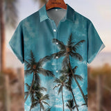 kkboxly  Coconut Tree Print Men's Casual Short Sleeve Hawaiian Shirt, Men's Shirt For Summer Vacation Resort Best Sellers