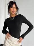 kkboxly  Versatile Solid Slim T-Shirt, Crew Neck Long Sleeve T-Shirt, Casual Every Day Tops, Women's Clothing