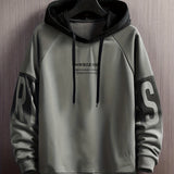 kkboxly Plus Size Men's Contrast Color Letters Print Hoodies Oversized Hooded Sweatshirt Casual Fashion Tops For Spring/autumn, Men's Clothing