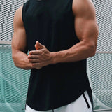 kkboxly  Solid Color Casual Slightly Stretch Round Neck Tank Top, Men's Tank Top For Summer Outdoor Gym Workout