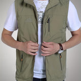 kkboxly Zipper Pockets Cargo Vest, Men's Casual Outwear Stand Collar Zip Up Vest For Spring Summer Outdoor Fishing Photography