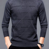 kkboxly  Men's Stylish Loose Stripe Pattern Knitted Sweater, Casual Breathable Long Sleeve Crew Neck Top For City Walk Street Hanging Outdoor Activities