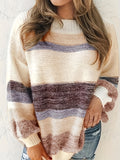 kkboxly  Plus Size Casual Sweater, Women's Plus Colorblock Long Sleeve Round Neck High Stretch Jumper