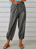 kkboxly  Patched Pockets Button Front Crop Pants, Casual Loose Pants For Spring & Summer, Women's Clothing