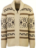 Plus Size Men's Band Collar Zipper Cardigan Color Matching Jacquard Long-sleeved Sweater