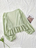 kkboxlyLong Sleeve Ruffle Hem Blouse, Loose Casual Top, Women's Clothing