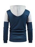 kkboxly  Zip Up Sports Hoodie, Men's Drawstring Contrast Color Casual Slim Fit Hoodie