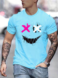 kkboxly  Cross Eyes Smile Face Print, Men's Graphic T-shirt, Casual Comfy Tees Tshirts For Summer, Men's Clothing Tops