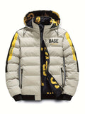 kkboxly  Men's Casual Printed Reversible Padded Coat, Chic Warm Hooded Jacket With Zipper Pockets For Fall Winter