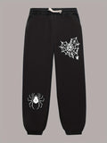kkboxly  Spider Pattern Halloween Print Drawstring Trendy Sweatpants Loose Fit Pants Men's Casual Joggers For Men Fall Winter Running Jogging