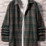 kkboxly  Men's Plaid Turndown Collar Long Sleeve Shirt, Trendy Comfy Loose Shirt For Spring Autumn