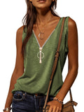 kkboxly  Casual V-neck Zipper Cami Top, Solid Fashion Sleeveless Loose Summer Fit Tank Top, Women's Clothing