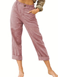 kkboxly  Solid Elastic Waist Pants, Casual Wide Leg Pants For Spring & Summer, Women's Clothing