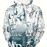 Plus Size Men's Graffiti Pattern Print Hoodies Spring Fall Winter Hooded Sweatshirt For Big & Tall Males, Men's Clothing