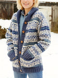 kkboxly  Tribal Pattern Button Down Knit Cardigan, Casual Long Sleeve Thick Sweater With Pocket, Women's Clothing