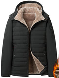 kkboxly  Men's Warm Fleece Hooded Jacket, Casual Windproof Jacket With Zipper Pockets For Fall Winter