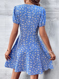 kkboxly  Ditsy Floral Print Dress, Sexy Short Sleeve V Neck Dress, Women's Clothing