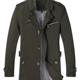 kkboxly  Men's Lapel Button Design Trendy Comfy Cotton Jacket, Windproof Retro Wind Coat For Autumn Winter