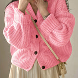 kkboxly  Button Front Chunky Knit Cardigan, Vintage Long Sleeve Cardigan For Fall & Winter, Women's Clothing