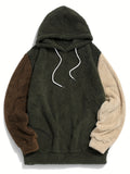 kkboxly  Cool Fluffy Snuddie Hoodies For Men, Men's Casual Color Block Polar Fleece Pullover Hooded Sweatshirt With Kangaroo Pocket Streetwear For Winter Fall, As Gifts
