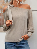 kkboxly  Solid Color Off Shoulder Long Sleeve With Buttons Tops, Sexy Blouses For Fall Winter, Women's Clothing