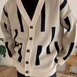 kkboxly  Elegant Slightly Stretch Cardigan, Men's Casual Vintage Style V Neck Long Sleeve Cardigan For Fall Winter