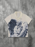 kkboxly Winged Girl 3D Graphic Print Men's Novelty Short Sleeve Button Down Shirt, Summer Outdoor