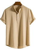 kkboxly  Men's Cotton & Linen Striped Half Button Shirt