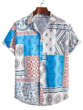 kkboxly Paisley Print Men's Casual Short Sleeve Mismatch Shirt, Men's Shirt For Summer Vacation Resort