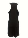 kkboxly  Color Block Halter Neck Dress, Casual Criss Cross Sleeveless Dress For Spring & Summer, Women's Clothing