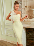 kkboxly  Solid One Shoulder Split Dress, Elegant Bow Decor Bodycon Dress For Banquet & Party, Women's Clothing