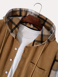 kkboxly  Men's Corduroy Hooded Sweatshirt Casual Long Sleeve Hoodies With Button Gym Sports Hooded Jac