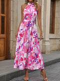 kkboxly  Tiered Maxi Halter Dress, Random Print Casual Dress For Spring & Summer, Women's Clothing