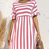 Kkboxly  Short Sleeve Beach Dress, Crew Neck Vacation Casual Dress For Summer & Spring, Women's Clothing