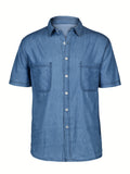 kkboxly  Men's Denim Dress Cotton Shirt Button Up Short Sleeve Shirt