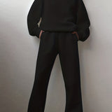 kkboxly  Casual Solid Two-piece Set, Drop Shoulder Long Sleeve Hoodies & Elastic Waist Jogger Pants Outfits, Women's Clothing