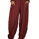2025 kkboxly  Elastic High Waist Harem Pants, Casual Pocket Pants For Spring & Summer, Women's Clothing