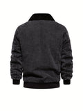 kkboxly  Warm Fleece Denim Jacket, Men's Casual Flap Pocket Jacket Coat With Fur Collar For Fall Winter